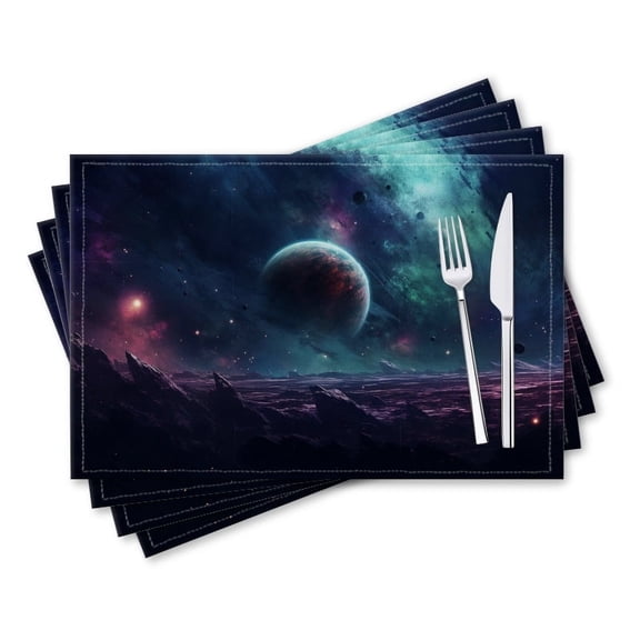 BaHomeck placemats Set of 4 rectangle Linen Cotton Placemats for Dining Table Washable Heat Resistant,18*12inch,Surreal Space Scene With Planets And Stars