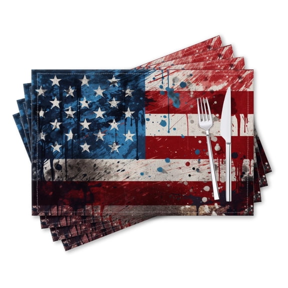 BaHomeck placemats Set of 4 rectangle Linen Cotton Placemats for Dining Table Washable Heat Resistant,18*12inch,The American Flag With Paint Splatter In The Background