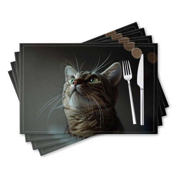 BaHomeck placemats Set of 4 rectangle Linen Cotton Placemats for Dining Table Washable Heat Resistant,18*12inch,The Cat Looking Up At The Ceiling Shot From Below