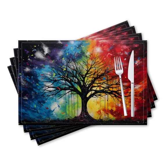 BaHomeck placemats Set of 4 rectangle Linen Cotton Placemats for Dining Table Washable Heat Resistant,18*12inch,Tree With Branches Reaching Out In All Directions