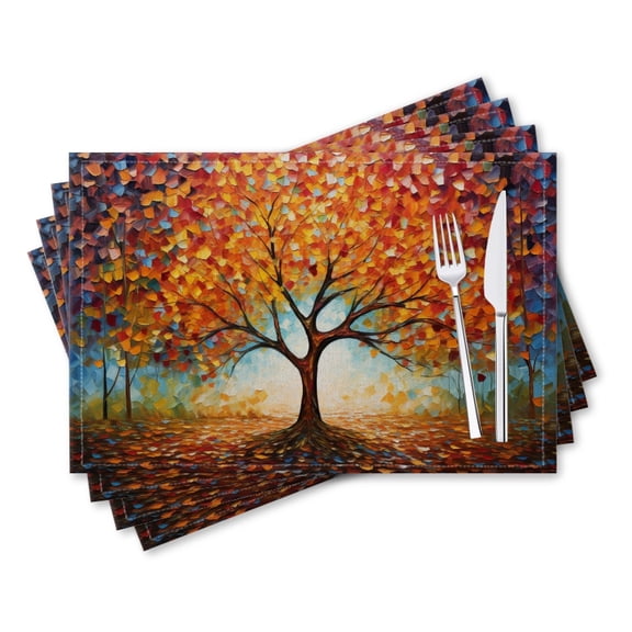 BaHomeck placemats Set of 4 rectangle Linen Cotton Placemats for Dining Table Washable Heat Resistant,18*12inch,Tree With Colorful Leaves With Detailed Texture Background