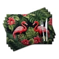 thumbnail image 1 of BaHomeck placemats Set of 4 rectangle Linen Cotton Placemats for Dining Table Washable Heat Resistant,18*12inch,Two Pink Flamingos With Tropical Leaves And Flowers, 1 of 4