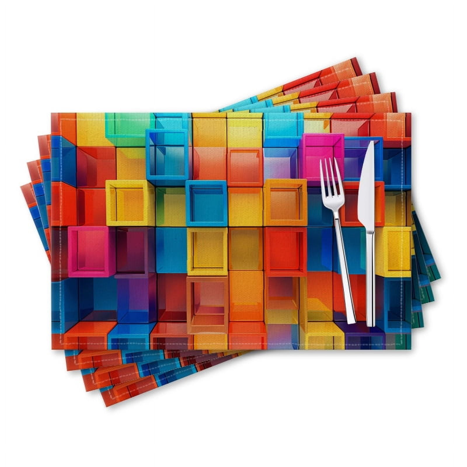 BaHomeck placemats Set of 4 rectangle Linen Cotton Placemats for Dining Table Washable Heat Resistant,18*12inch,Vibrant Color Blocks Arranged Neatly Together