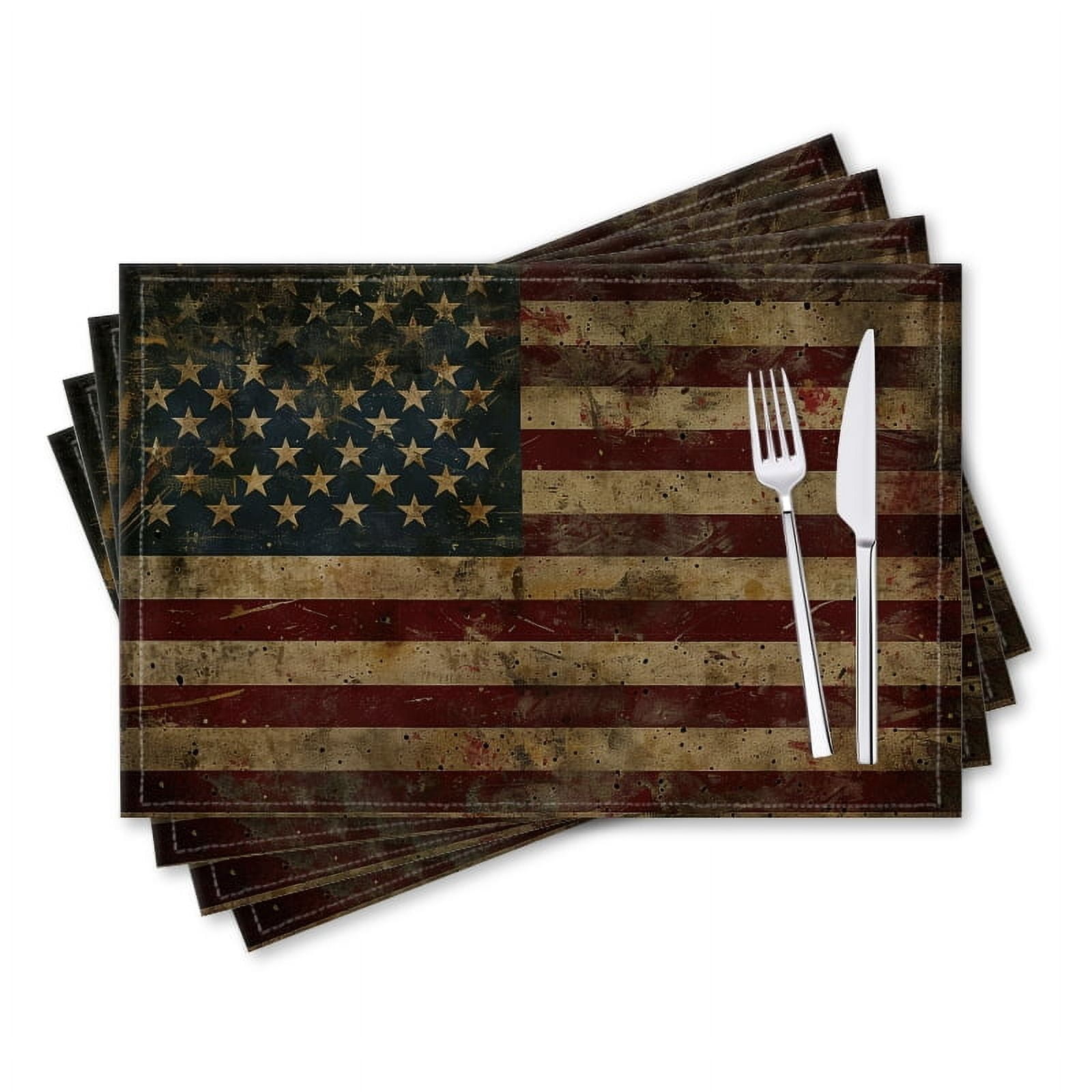 BaHomeck placemats Set of 4 rectangle Linen Cotton Placemats for Dining Table Washable Heat Resistant,18*12inch,Vintage American Flag With Grunge Textures