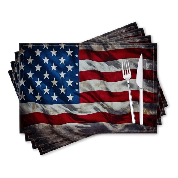 BaHomeck placemats Set of 4 rectangle Linen Cotton Placemats for Dining Table Washable Heat Resistant,18*12inch,Vintage American Flag With Faded Colors And Rough Textures