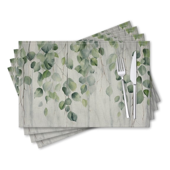 BaHomeck placemats Set of 4 rectangle Linen Cotton Placemats for Dining Table Washable Heat Resistant,18*12inch,White Background With Eucalyptus Leaves Hanging Down In The Foreground