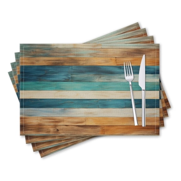 BaHomeck placemats Set of 4 rectangle Linen Cotton Placemats for Dining Table Washable Heat Resistant,18*12inch,Wooden Wall With Horizontal Stripes Of Different Colors
