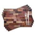 thumbnail image 1 of BaHomeck placemats Set of 4 rectangle Linen Cotton Placemats for Dining Table Washable Heat Resistant,18*12inch,Wooden Wall Made Of Rectangular Planks In Various Shades, 1 of 4