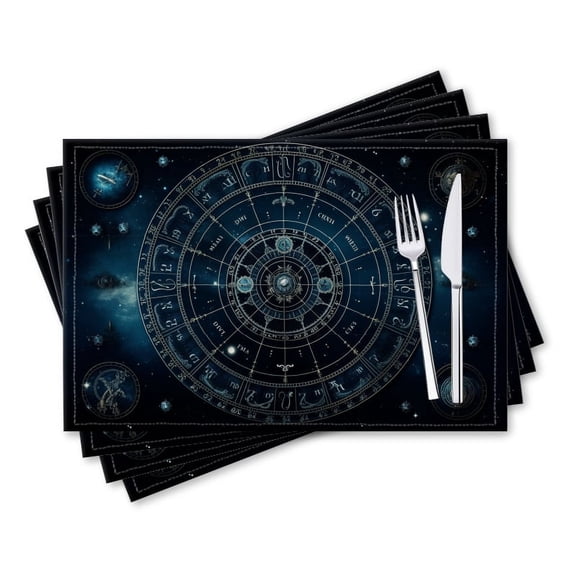 BaHomeck placemats Set of 4 rectangle Linen Cotton Placemats for Dining Table Washable Heat Resistant,18*12inch,Zodiac Signs On The Background Of Space With Stars And Galaxies