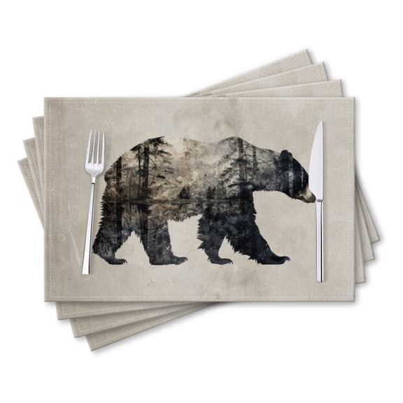 BaHomeck placemats Set of 4 rectangle Linen Cotton Placemats for Dining Table Washable Heat Resistant,Exposure Bear With Silhouette Background,18*12inch