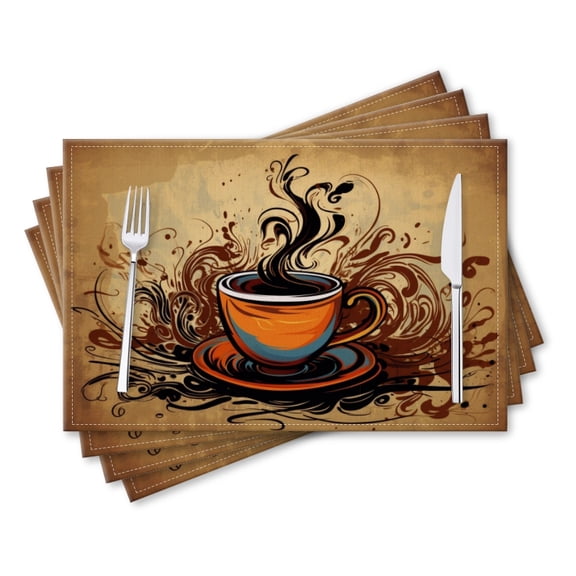 BaHomeck placemats Set of 4 rectangle Linen Cotton Placemats for Dining Table Washable Heat Resistant,Vector Illustration Of Steaming Coffee Cup,18*12inch