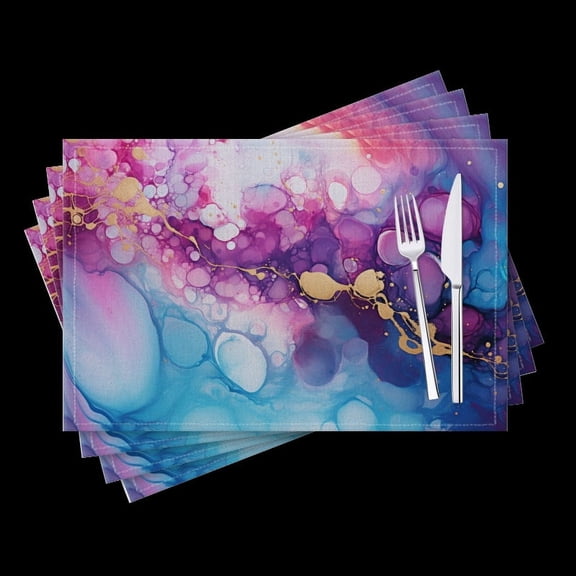 BaHomeck placemats Set of 4 Abstract Fluid Art Painting In Magenta Cotton Linen rectangle Placemats for Kitchen Dining Table Indoor,Outdoor,18*12inch
