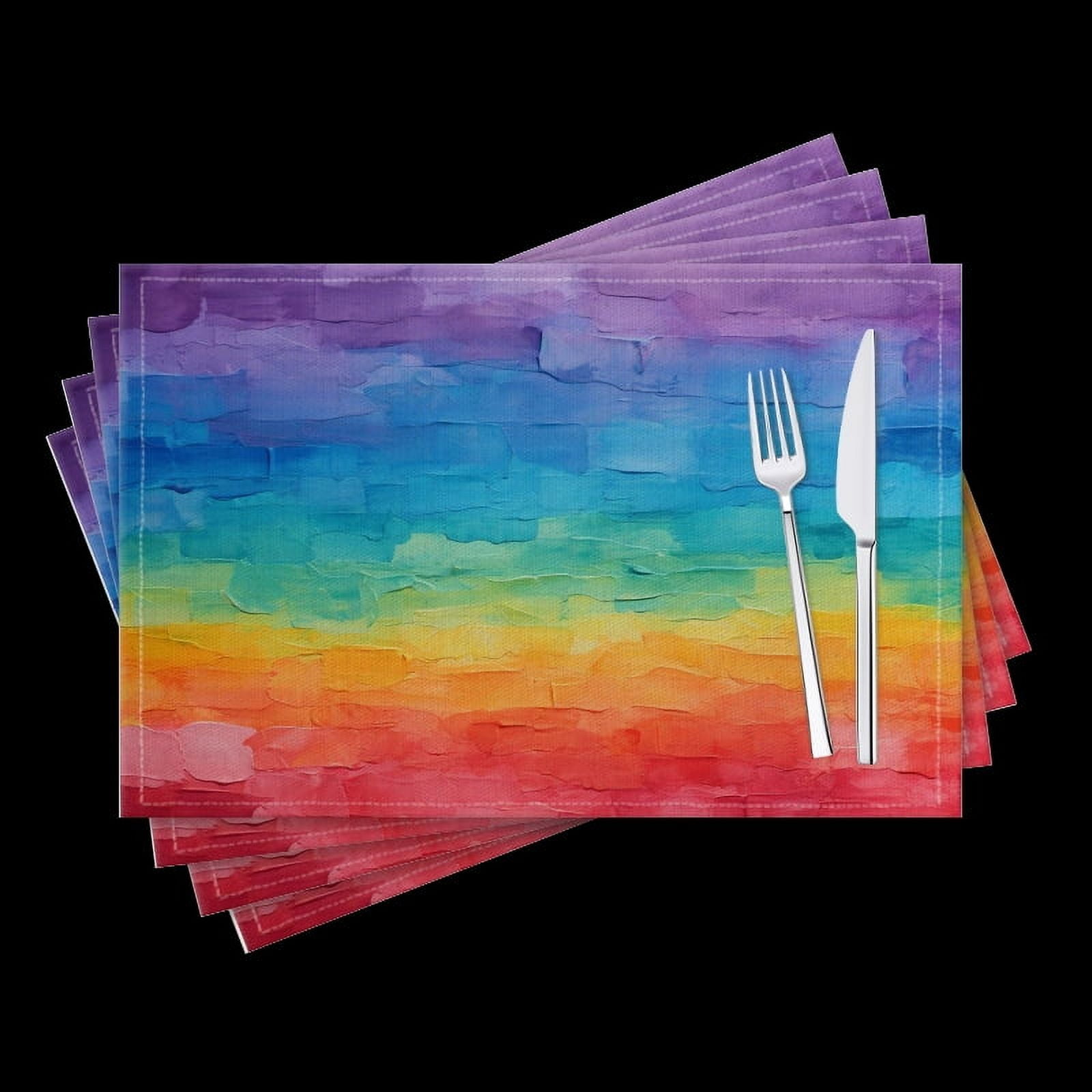 BaHomeck placemats Set of 4 Abstract Rainbow Textured Oil Painting Cotton Linen rectangle Placemats for Kitchen Dining Table Indoor,Outdoor,18*12inch
