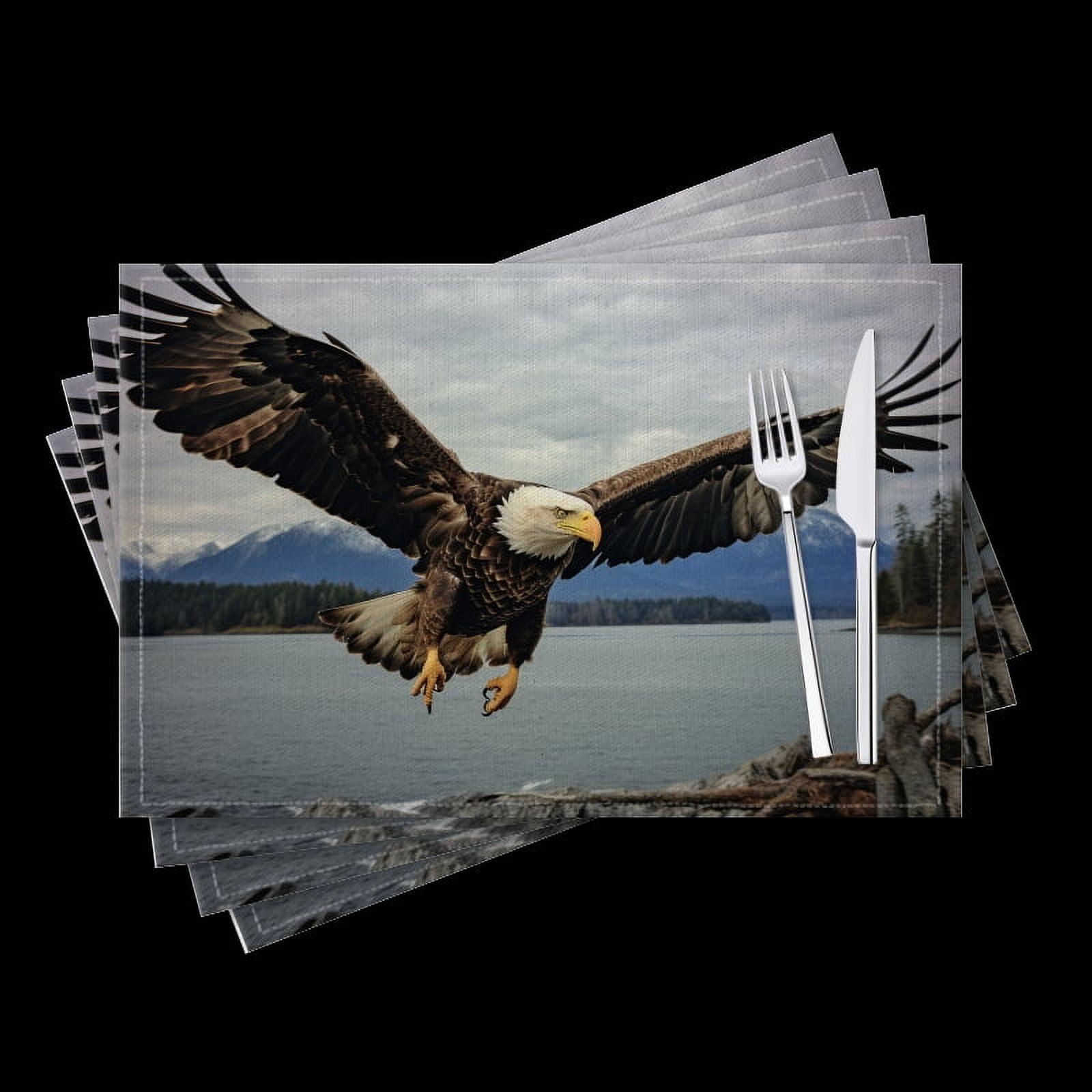BaHomeck placemats Set of 4 Bald Eagle Soaring Over Lake In Alaska Cotton Linen rectangle Placemats for Kitchen Dining Table Indoor,Outdoor,18*12inch