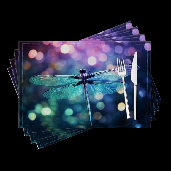 BaHomeck placemats Set of 4 Dragonfly With Iridescent Wings Cotton Linen rectangle Placemats for Kitchen Dining Table Indoor,Outdoor,18*12inch