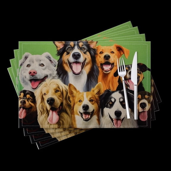BaHomeck placemats Set of 4 Group Of Dogs With Happy Expressions Cotton Linen rectangle Placemats for Kitchen Dining Table Indoor,Outdoor,18*12inch