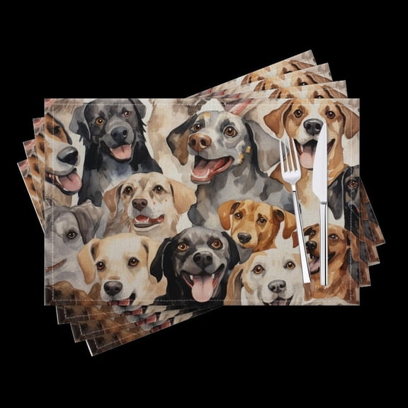 BaHomeck placemats Set of 4 Happy Various Dogs Are Smiling Cotton Linen rectangle Placemats for Kitchen Dining Table Indoor,Outdoor,18*12inch