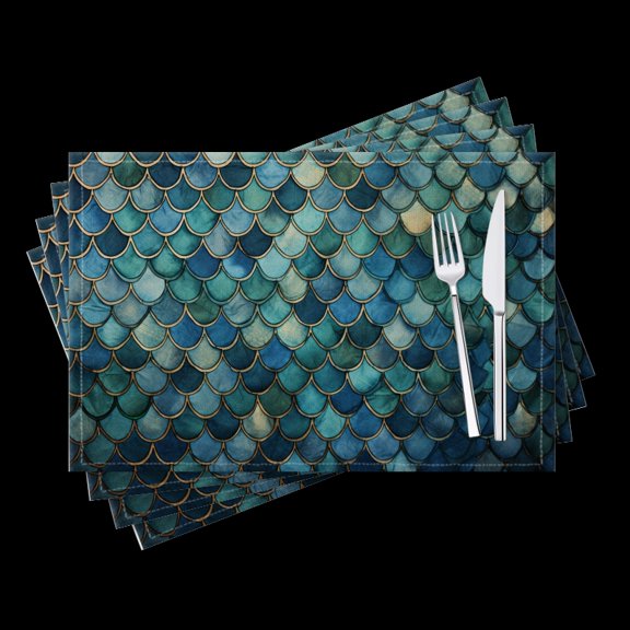 BaHomeck placemats Set of 4 Mermaid Scales With Unique Color Cotton Linen rectangle Placemats for Kitchen Dining Table Indoor,Outdoor,18*12inch