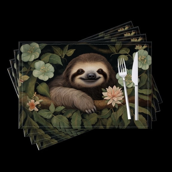 BaHomeck placemats Set of 4 Smiling Sloth Sitting On The Branch Cotton Linen rectangle Placemats for Kitchen Dining Table Indoor,Outdoor,18*12inch