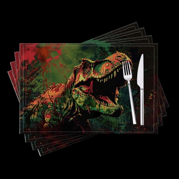 BaHomeck placemats Set of 4 T-Rex With Open Mouth And Sharp Teeth Cotton Linen rectangle Placemats for Kitchen Dining Table Indoor,Outdoor,18*12inch