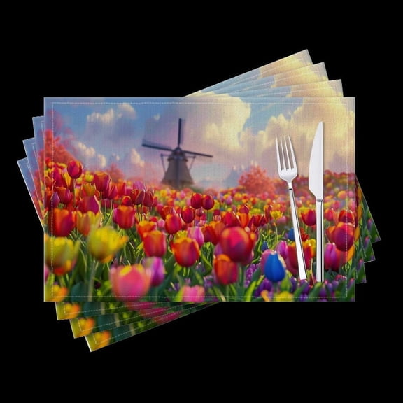 BaHomeck placemats Set of 4 Vibrant Field Of Tulips In Full Bloom Cotton Linen rectangle Placemats for Kitchen Dining Table Indoor,Outdoor,18*12inch