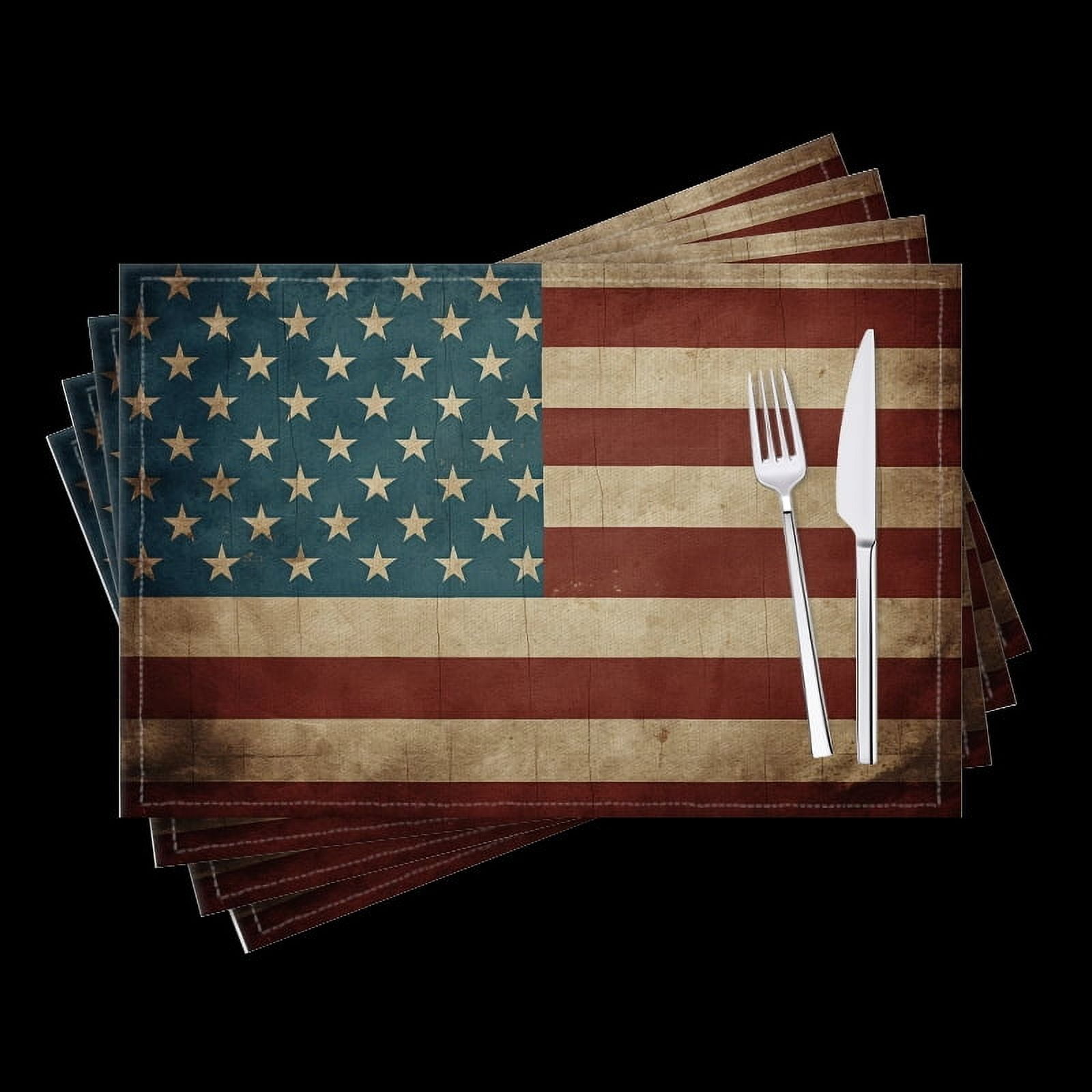 BaHomeck placemats Set of 4 Vintage American Flag Background (2) Cotton Linen rectangle Placemats for Kitchen Dining Table Indoor,Outdoor,18*12inch