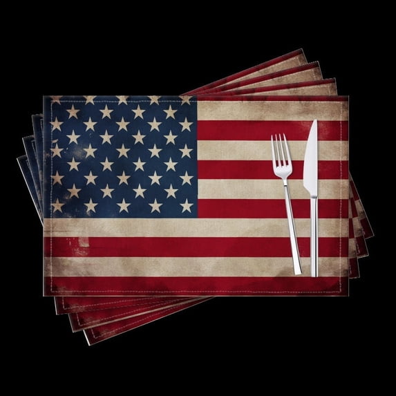 BaHomeck placemats Set of 4 Vintage American Flag Cotton Linen rectangle Placemats for Kitchen Dining Table Indoor,Outdoor,18*12inch