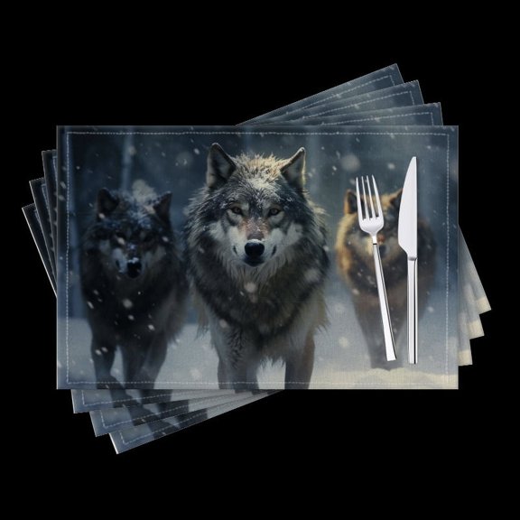 BaHomeck placemats Set of 4 Wolves Walking In The Snow Cotton Linen rectangle Placemats for Kitchen Dining Table Indoor,Outdoor,18*12inch