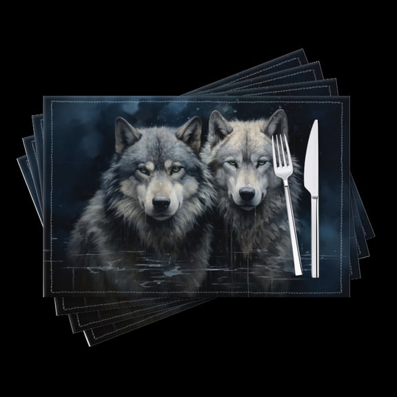 BaHomeck placemats Set of 4 Wolves With Gray And Silver Fur Cotton Linen rectangle Placemats for Kitchen Dining Table Indoor,Outdoor,18*12inch