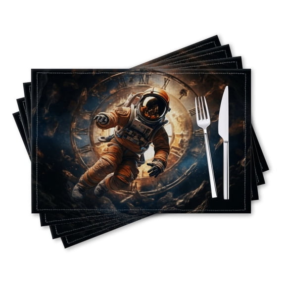 BaHomeck placemats Set of 4 rectangle Linen Cotton Placemats for Dining Table Washable Heat Resistant,18*12inch,Astronaut Floating In Space