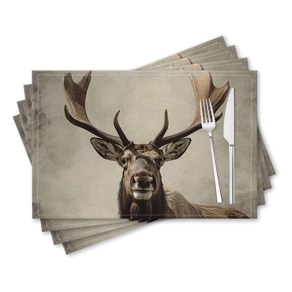 BaHomeck placemats Set of 4 rectangle Linen Cotton Placemats for Dining Table Washable Heat Resistant,18*12inch,Elk With Large Antlers