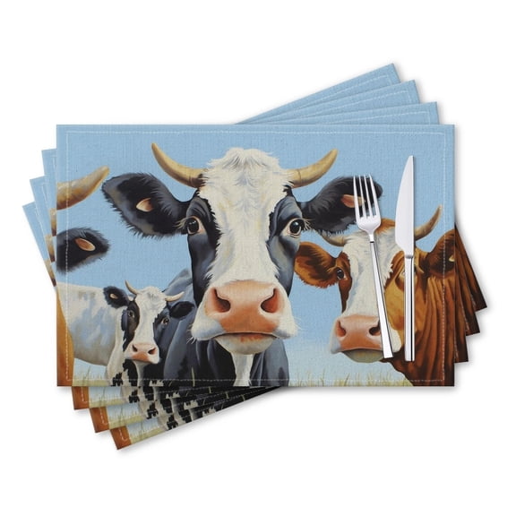 BaHomeck placemats Set of 4 rectangle Linen Cotton Placemats for Dining Table Washable Heat Resistant,18*12inch,Group Of Black And White Cows