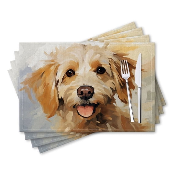 BaHomeck placemats Set of 4 rectangle Linen Cotton Placemats for Dining Table Washable Heat Resistant,18*12inch,Happy Golden Doodle