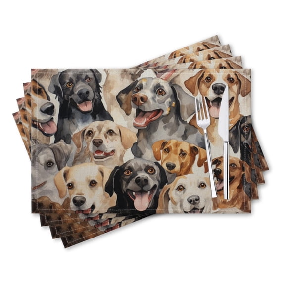 BaHomeck placemats Set of 4 rectangle Linen Cotton Placemats for Dining Table Washable Heat Resistant,18*12inch,Happy Various Dogs Are Smiling