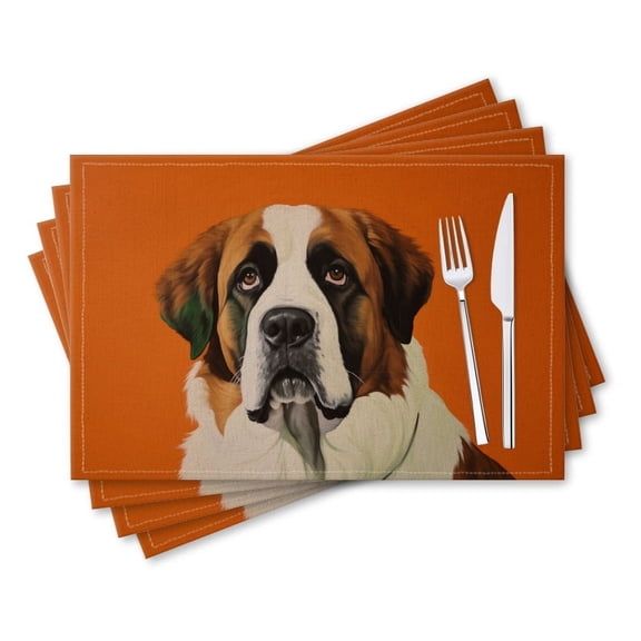 BaHomeck placemats Set of 4 rectangle Linen Cotton Placemats for Dining Table Washable Heat Resistant,18*12inch,Saint Bernard With Orange Background