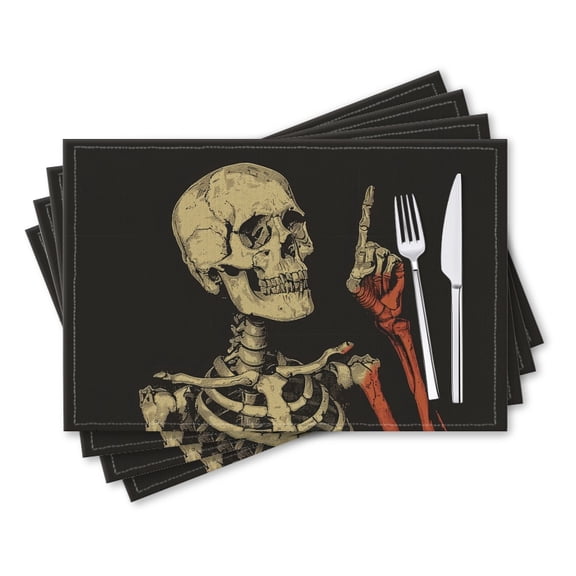 BaHomeck placemats Set of 4 rectangle Linen Cotton Placemats for Dining Table Washable Heat Resistant,18*12inch,Skeletal Figure Holding Up Finger