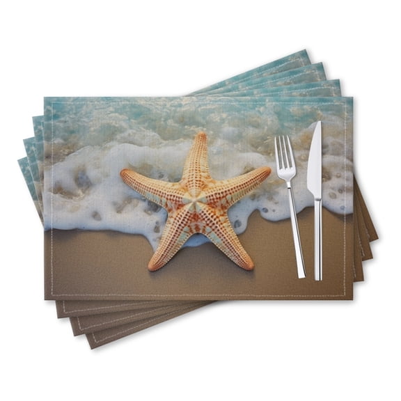 BaHomeck placemats Set of 4 rectangle Linen Cotton Placemats for Dining Table Washable Heat Resistant,18*12inch,Starfish On The Beach With Waves