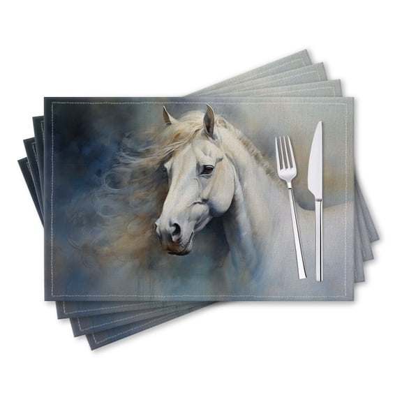 BaHomeck placemats Set of 4 rectangle Linen Cotton Placemats for Dining Table Washable Heat Resistant,18*12inch,White Horse Peace Lovely