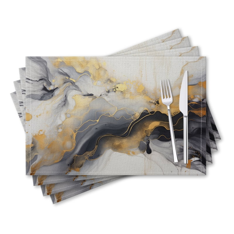 BaHomeck placemats Set of 4 rectangle Linen Cotton Placemats for Dining Table Washable Heat Resistant,18*12inch,White Marble Print With Gold Glitter