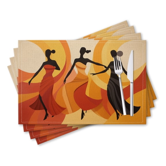 BaHomeck placemats Set of 4 rectangle Linen Cotton Placemats for Dining Table Washable Heat Resistant,18*12inch,Women Wearing Evening Dresses Dancing