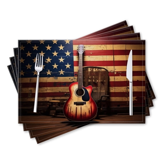 BaHomeck placemats Set of 4 rectangle Linen Cotton Placemats for Dining Table Washable Heat Resistant,Acoustic Guitar,18*12inch