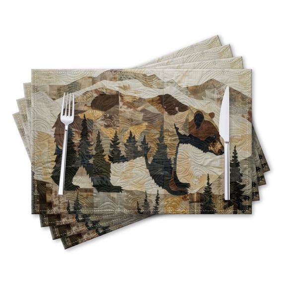 BaHomeck placemats Set of 4 rectangle Linen Cotton Placemats for Dining Table Washable Heat Resistant,Bear In The Mountains Background,18*12inch