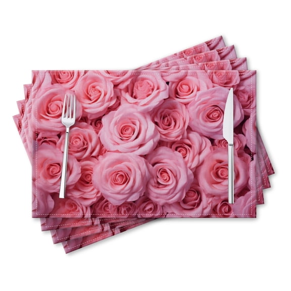 BaHomeck placemats Set of 4 rectangle Linen Cotton Placemats for Dining Table Washable Heat Resistant,Bouquet Of Many Pink Roses Beautiful,18*12inch