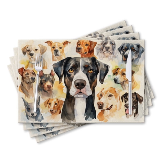 BaHomeck placemats Set of 4 rectangle Linen Cotton Placemats for Dining Table Washable Heat Resistant,Bunch Of Dogs Of Different Colors,18*12inch