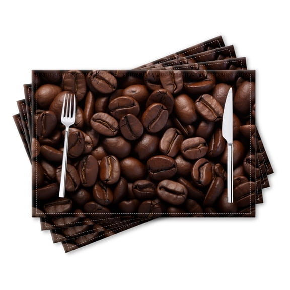 BaHomeck placemats Set of 4 rectangle Linen Cotton Placemats for Dining Table Washable Heat Resistant,Coffee Beans Background,18*12inch