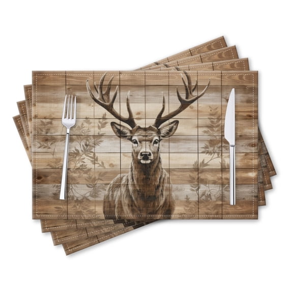 BaHomeck placemats Set of 4 rectangle Linen Cotton Placemats for Dining Table Washable Heat Resistant,Deer Of Vector Drawing,18*12inch