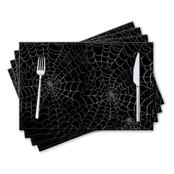 BaHomeck placemats Set of 4 rectangle Linen Cotton Placemats for Dining Table Washable Heat Resistant,Delicate Spider Webs,18*12inch