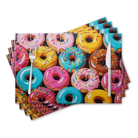 BaHomeck placemats Set of 4 rectangle Linen Cotton Placemats for Dining Table Washable Heat Resistant,Doughnuts With Sprinkles,18*12inch