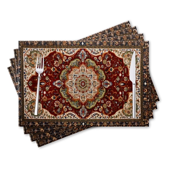 BaHomeck placemats Set of 4 rectangle Linen Cotton Placemats for Dining Table Washable Heat Resistant,Geometric Shapes And Floral Motifs,18*12inch