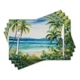 thumbnail image 1 of BaHomeck placemats Set of 4 rectangle Linen Cotton Placemats for Dining Table Washable Heat Resistant,Ocean Waves And Tropical Foliage,18*12inch, 1 of 4